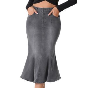 Fishtail Denim Skirt Slim Fit Midi Skirts Grey